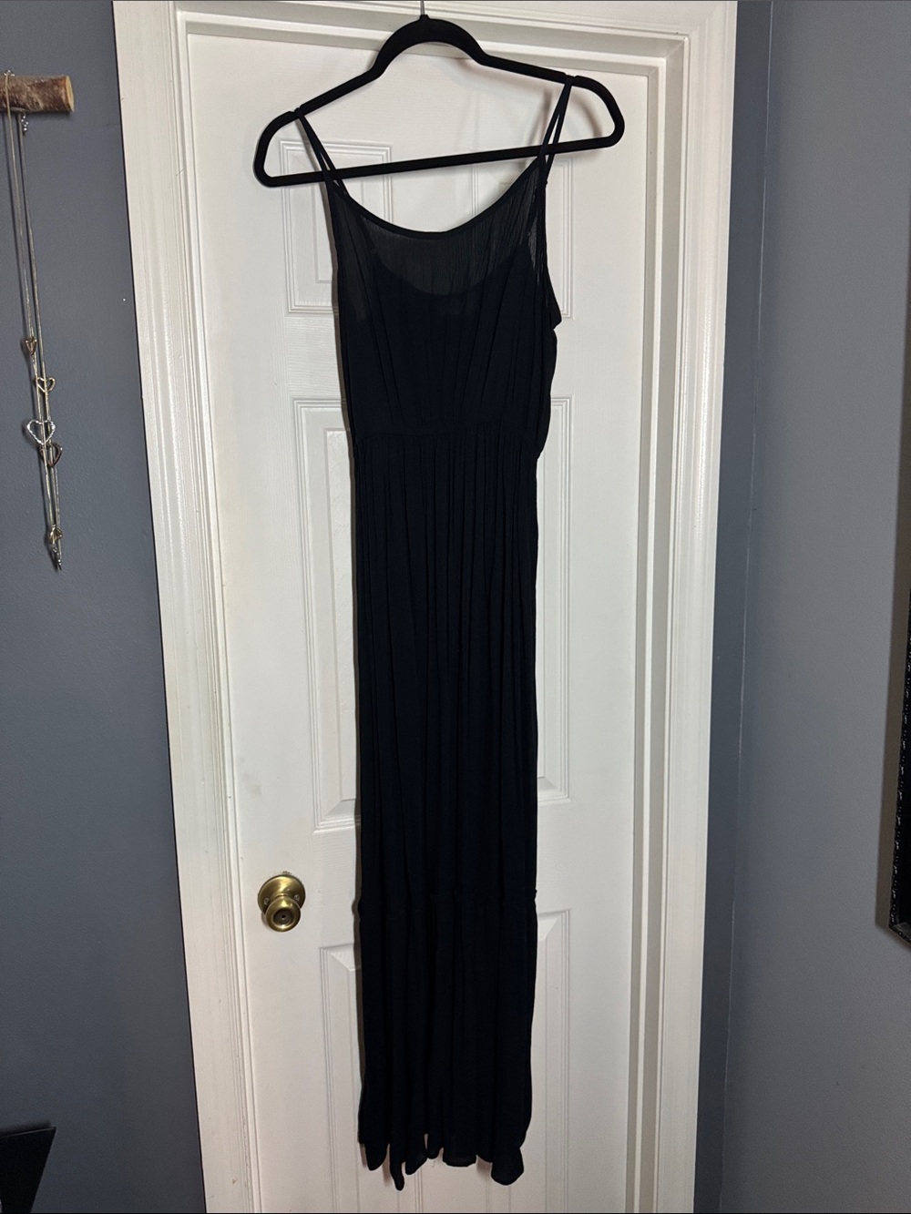 Pink Rose Black Sleeveless Maxi Dress with Sheer Yoke